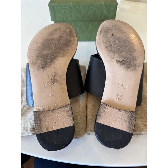 Gucci Black Leather GG Interlocking Cut Out Thong Sandals EU 38.5 US 8.5 - Picture 8 of 14
